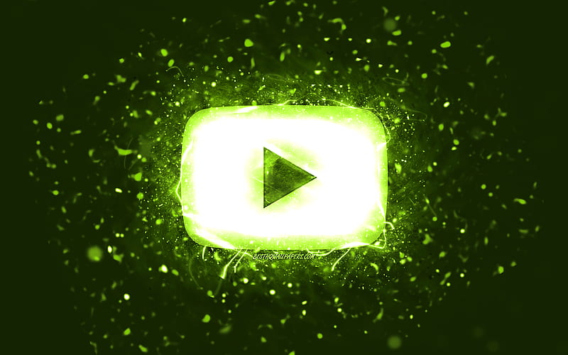 Youtube lime logo lime neon lights, social network, creative, lime abstract background, Youtube logo, Youtube, HD wallpaper