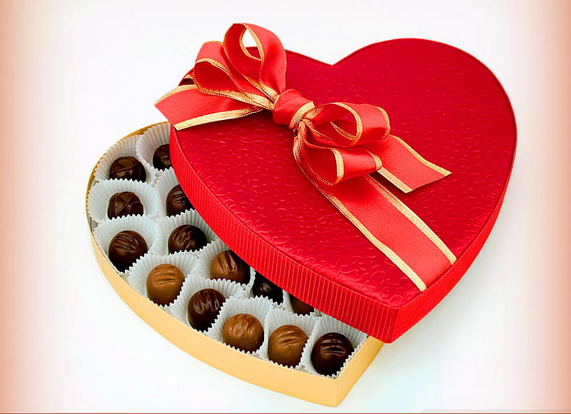 For sweet friends, valentines day, ribbon, heart, box, chocolates, treats, HD wallpaper