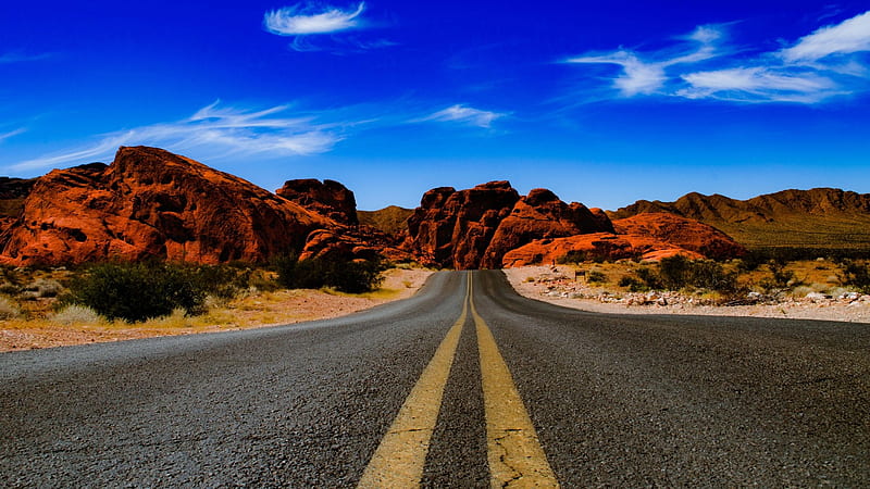 Road through Nevada Rocky Desert, Rocks, Deserts, Roads, Nature, Nevada, HD wallpaper