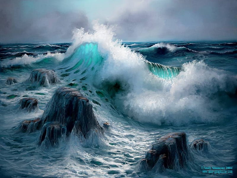 Rough sea, 3d, sea, HD wallpaper