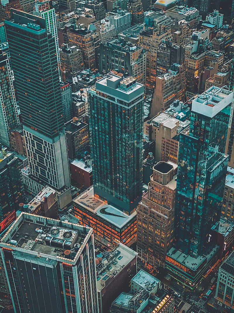 skyscraper, city, buildings, aerial view, HD phone wallpaper