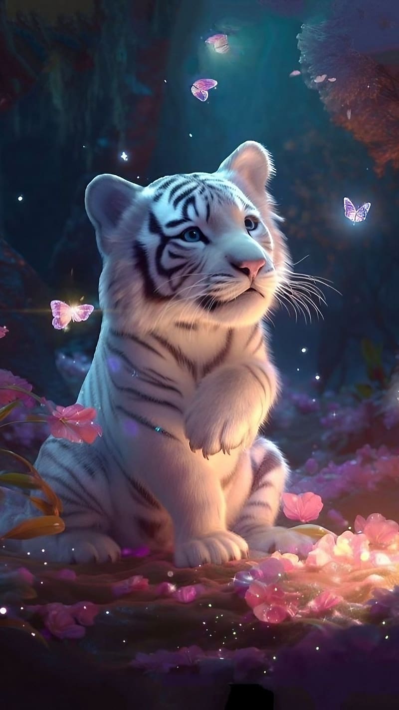 artificial intelligence, Baby Siberian tiger, HD phone wallpaper