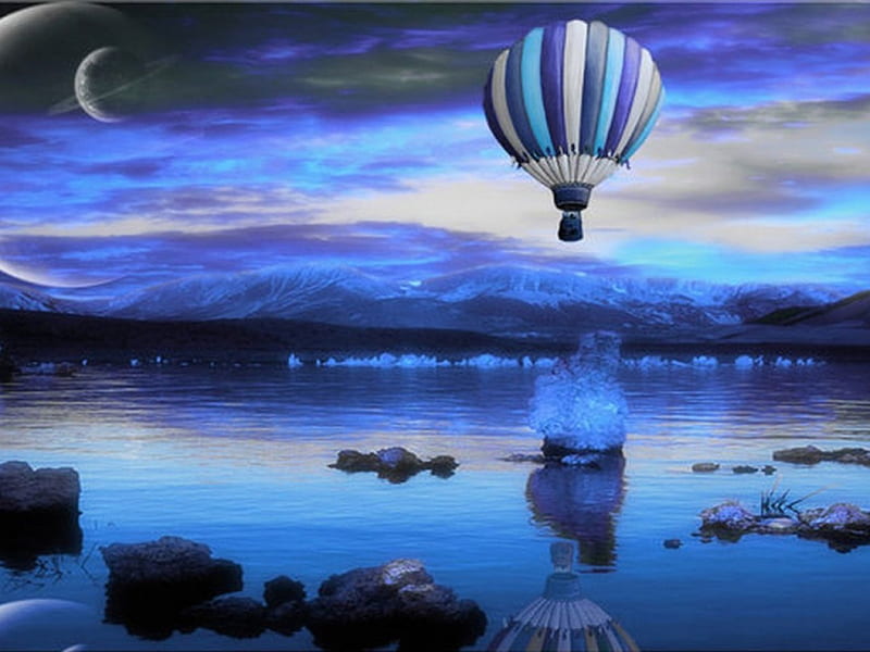 ✰New Year Balloon in the Sky✰, Jolly, pretty, Seasons, bonito, Waterscape, Happy, Reflections, Winter, Nature, fantasy, moon, splendor, Fun, tours, scenery, exciting, rivers, lovely, Holidays, New Year, Skies, tourist, panorama, Marmalade, New Year Balloons in the Sky, mountains, travels, HD wallpaper