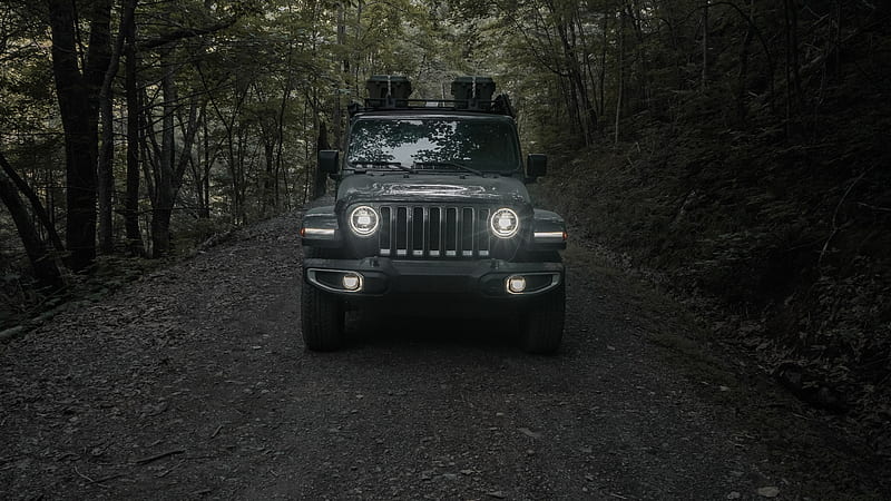  Jeep Wrangler negro en camino de tierra, Fondo de pantalla HD