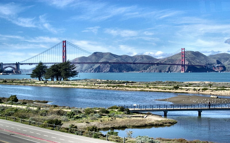 Golden Gate Suspension Bridge 1, USA, ocean, cityscape, graphy, Golden Gate Bridge, California, wide screen, San Francisco, scenery, bay, HD wallpaper