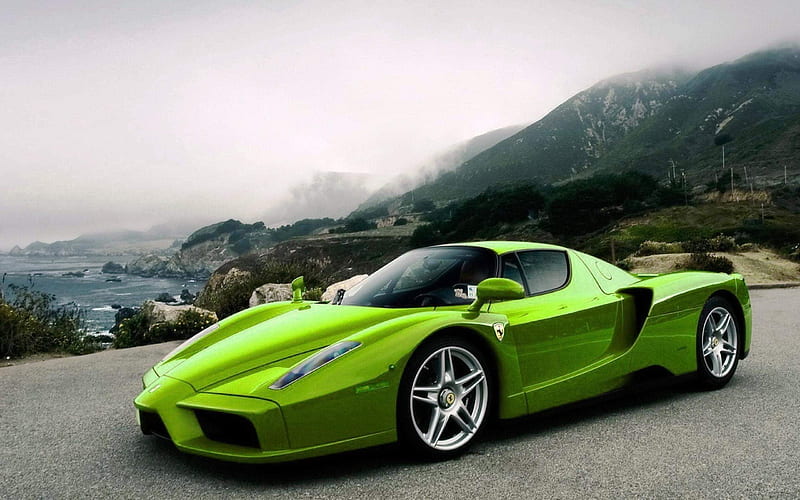 Ferrari Enzo, sports car, green Enzo, light green Ferrari, HD wallpaper