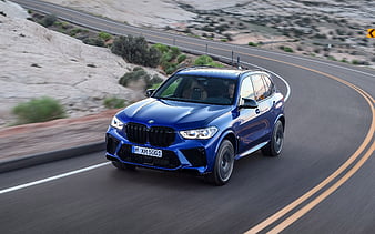 BMW X5 M Competition, 2020, exterior, blue SUV, luxury SUV, new blue X5 M, german cars, BMW, HD wallpaper