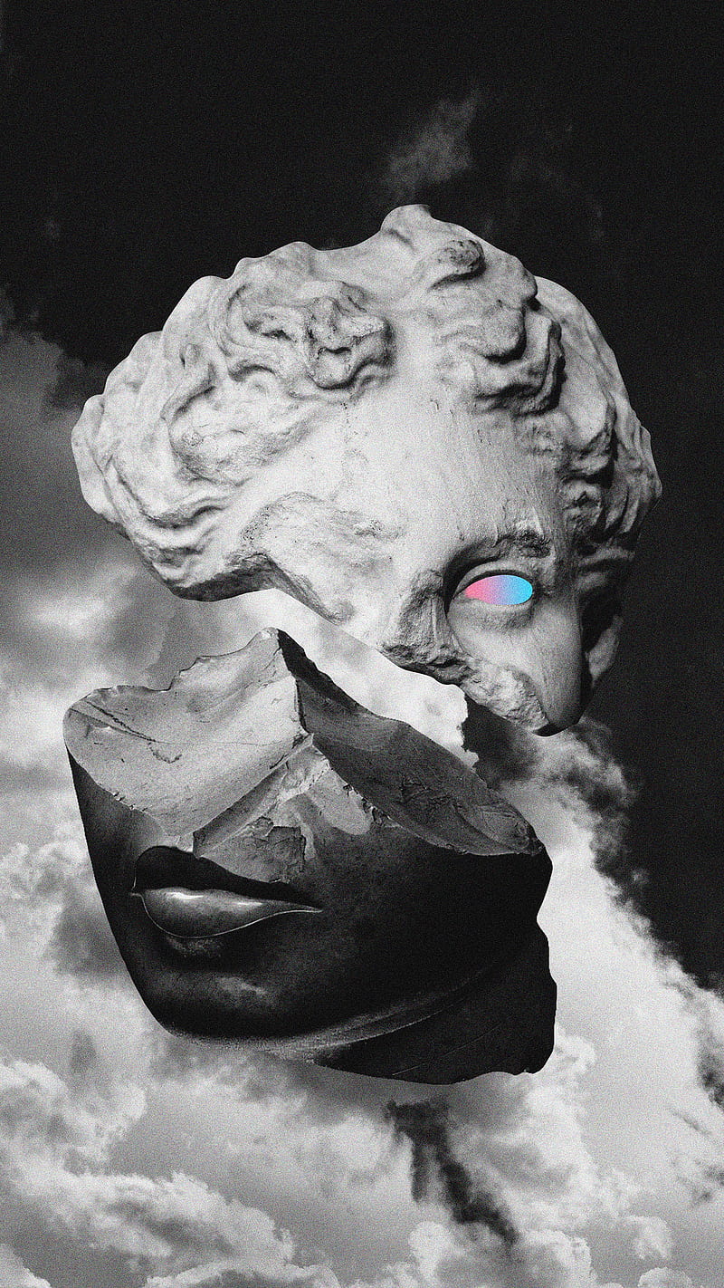 Era, Dorian, abstract, aesthetic, black and white, clouds, galaxy, rainbow, sculpture, sky, space, vaporwave, HD phone wallpaper