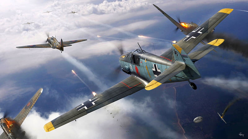 Military Aircraft, Messerschmitt Bf 109, Aircraft, Hawker Hurricane, Warplane, HD wallpaper