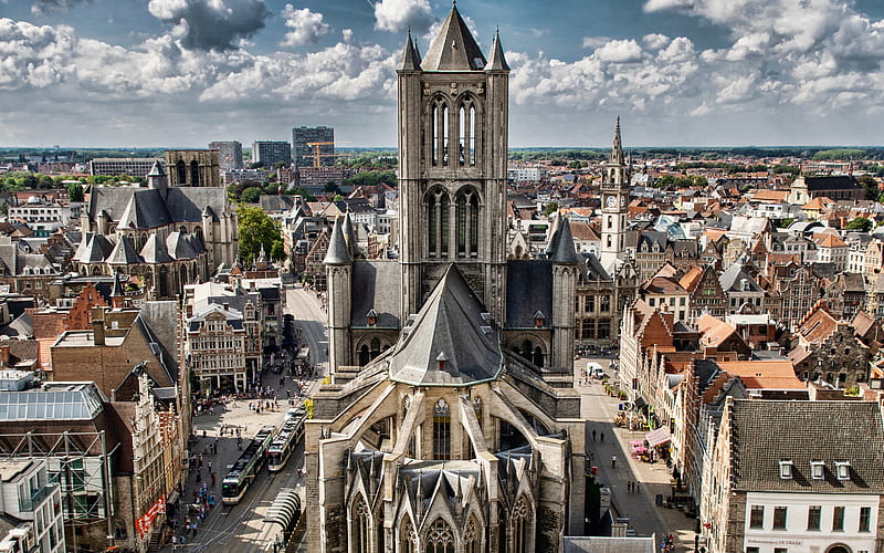 Saint Nicholas Church, Ghent, Romanesque church, Ghent cityscape, skyline, landmark, Belgium, HD wallpaper