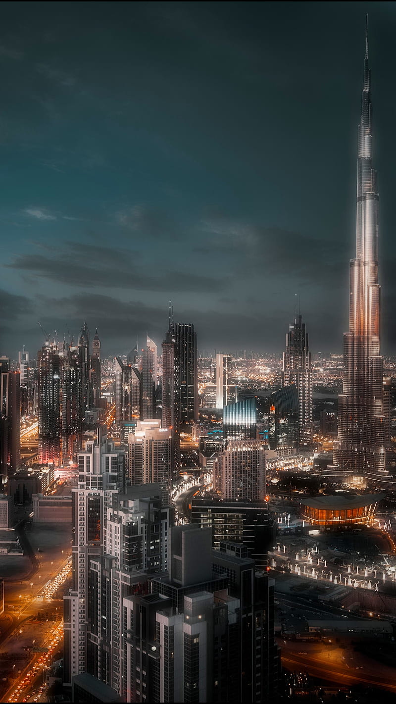 Dubai, arab, buildings, city, khalifa, lights, middle east, night, tower,  HD phone wallpaper | Peakpx