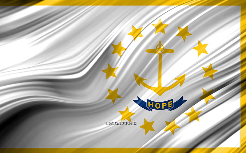 Rhode Island flag, american states, 3D waves, USA, Flag of Rhode Island, United States of America, Rhode Island, administrative districts, Rhode Island 3D flag, States of the United States, HD wallpaper