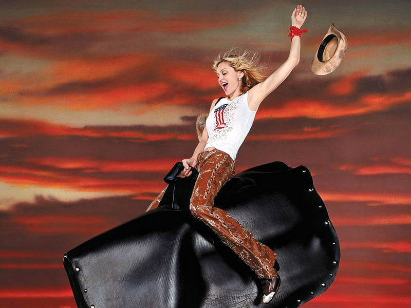 Madonna riding a Mechanical Bull, Cowgirl, Bull, Madonna, Blonde, HD wallpaper