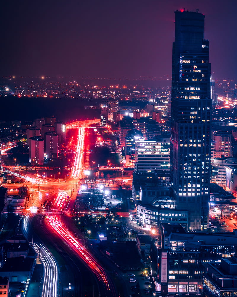 Night City Aerial View Buildings Roads Lights Dark Hd Phone Wallpaper Peakpx