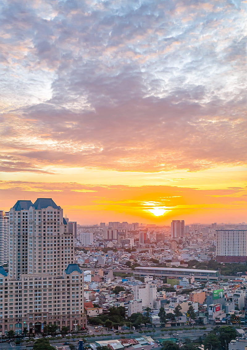 Buildings, city, road, architecture, sunset, HD phone wallpaper | Peakpx