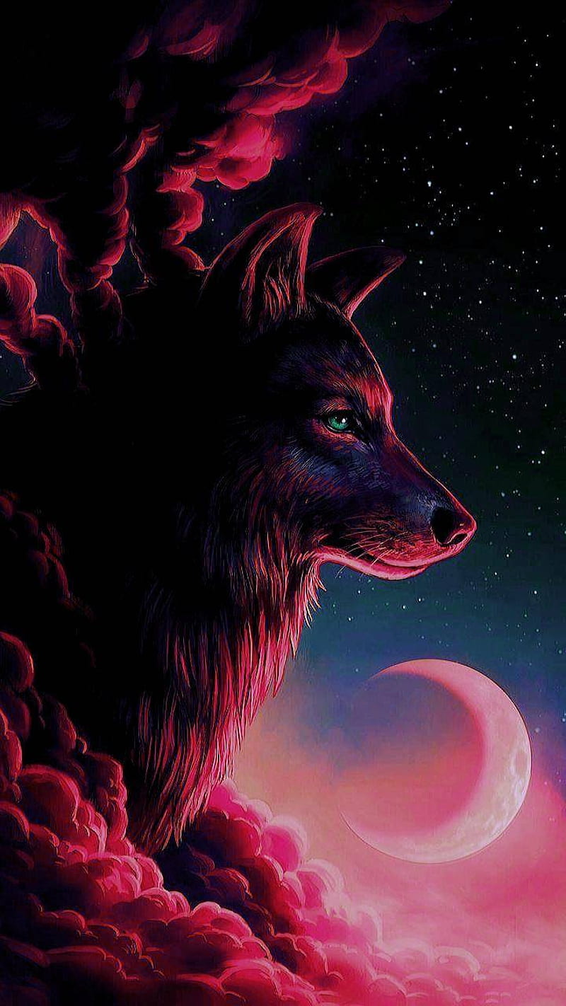 wolf, red, blue, HD phone wallpaper