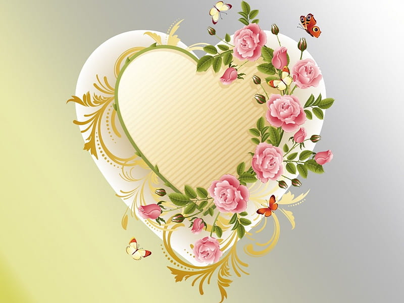 Heart, butterfly, rose, love, flower, valentine, pink, card, HD wallpaper |  Peakpx