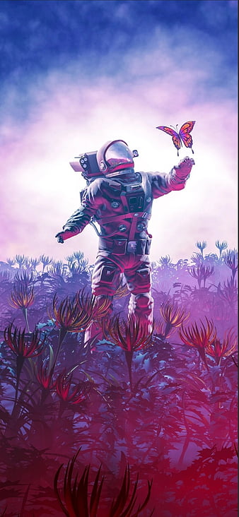 Butterfly Astronaut, astronaut, butterfly, effect, pink, purple, space, HD phone wallpaper
