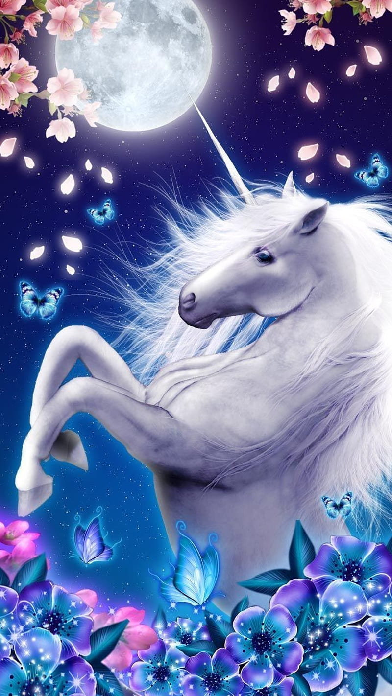 Floral unicorn , 3d, fairy, fantasy, glow, neon, night, sing, white, HD phone wallpaper