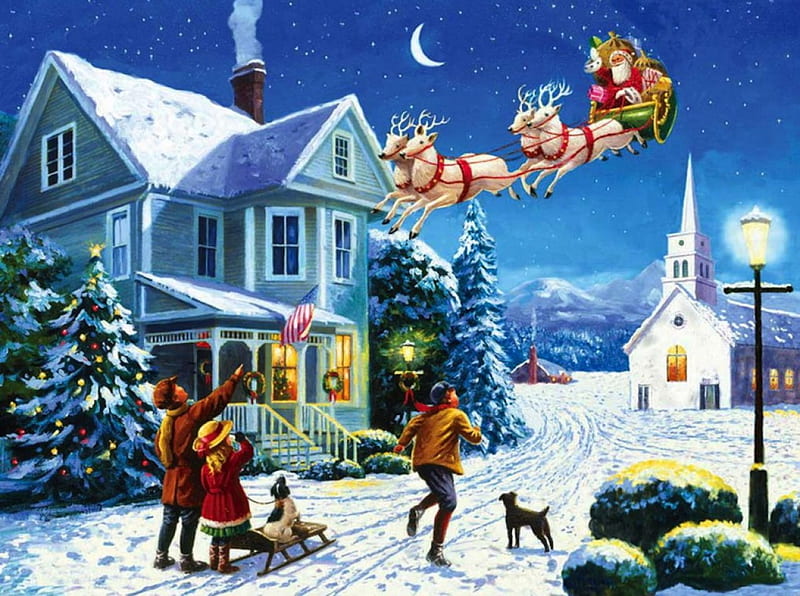 Santa's Arrival, sleigh, santa, holidays, christmas, snow, winter, HD ...