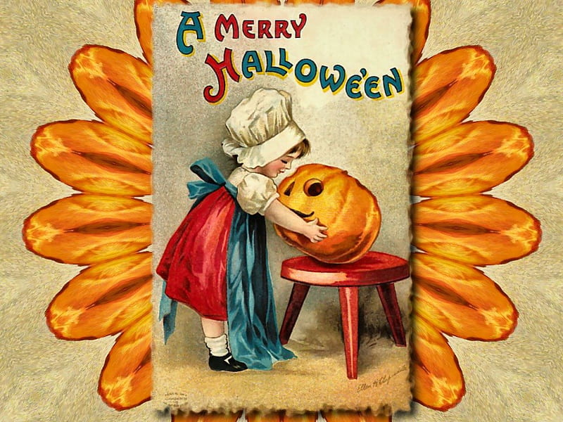 A Merry Halloween F1, art, halloween, jack o lantern, carving, pumpkin, illustration, artwork, HD wallpaper