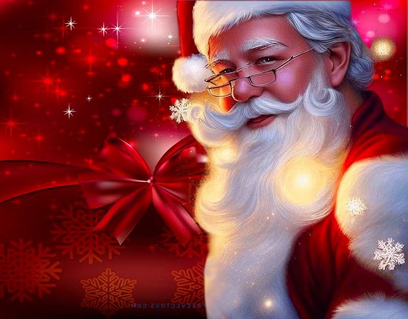 Santa Christmas Portrait, bold, beard, cap, colorful, white, vibrant, season, Christmas, Santa, vivid, bright, red, HD wallpaper