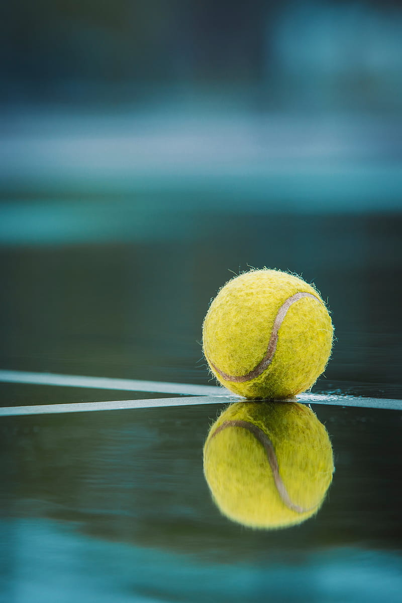 ball, tennis, court, reflection, lines, marking, HD phone wallpaper
