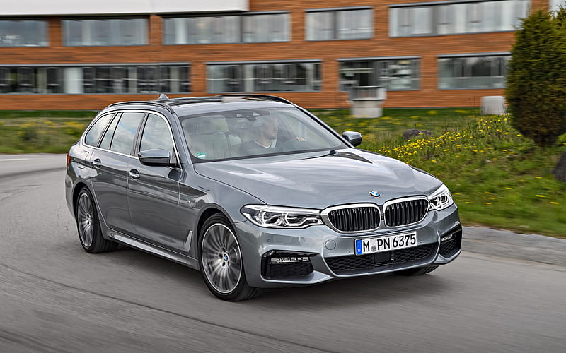 BMW 530d Touring, 2018, front view, wagon M5, new gray 5 series, German cars, exterior, BMW, HD wallpaper