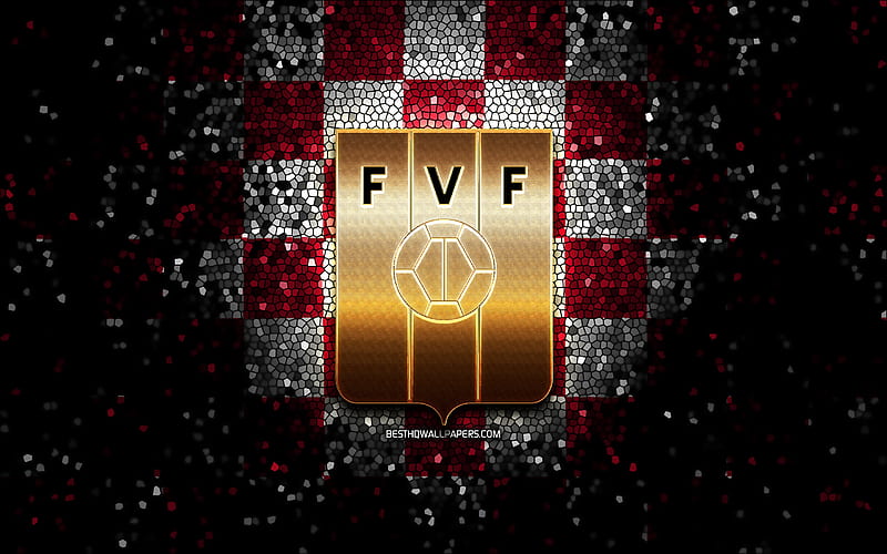 Venezuelan football team, glitter logo, Conmebol, South America, red white checkered background, mosaic art, soccer, Venezuela National Football Team, FVF logo, football, Venezuela, HD wallpaper