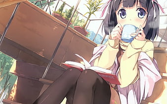 The world god only knows, coffee, girl, anime, book, socks, manga, blue  eyes, HD wallpaper | Peakpx