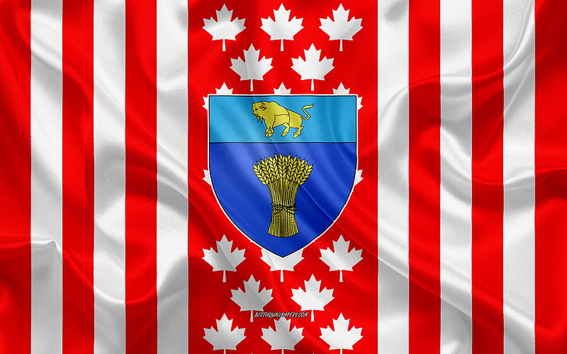 Coat of arms of Regina, Canadian flag, silk texture, Regina, Canada, Seal of Regina, Canadian national symbols, Saskatchewan, HD wallpaper