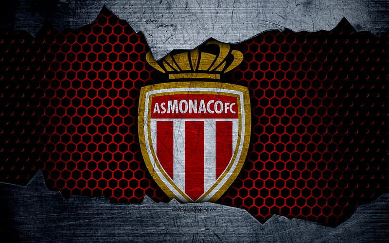 AS Monaco Liga 1, logo, grunge, soccer, Monaco, football club, metal texture, Ligue 1, art, Monaco FC, HD wallpaper