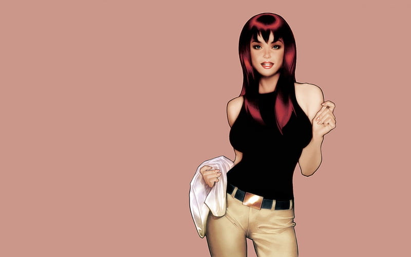 Mary Jane, spider-man, pink background, Adam Hughes, characters, comics, Marvel Comics, HD wallpaper