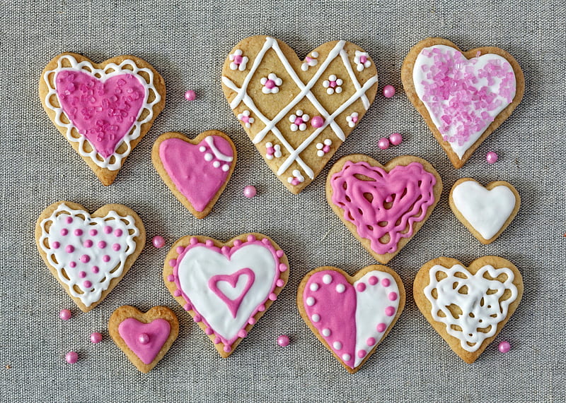 With Love, valentines, cookies, glaze, love, corazones, pink, HD wallpaper