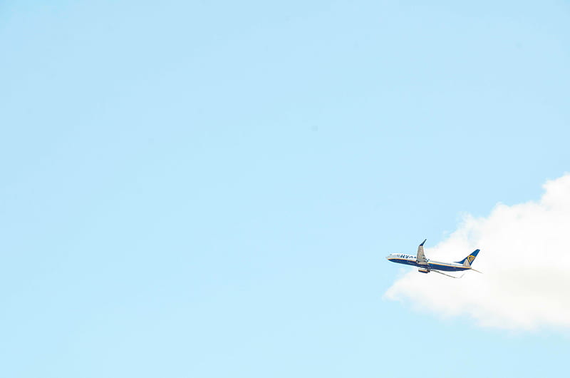 white and blue passenger plane on focus, HD wallpaper