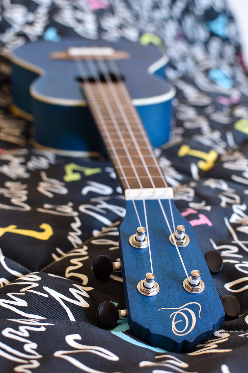 guitar, fretboard, strings, blue, HD phone wallpaper