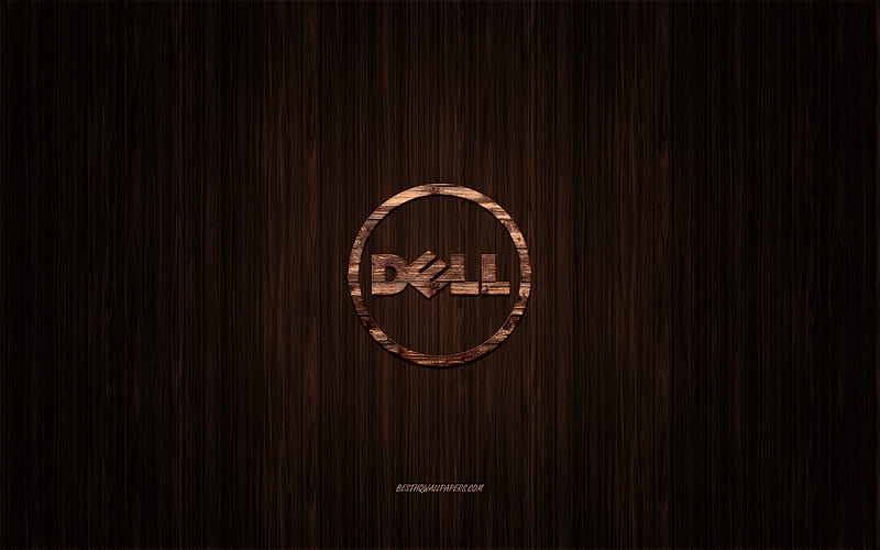 Dell logo, brown wooden background, Dell wooden logo, Dell, creative art, Dell emblem, HD wallpaper