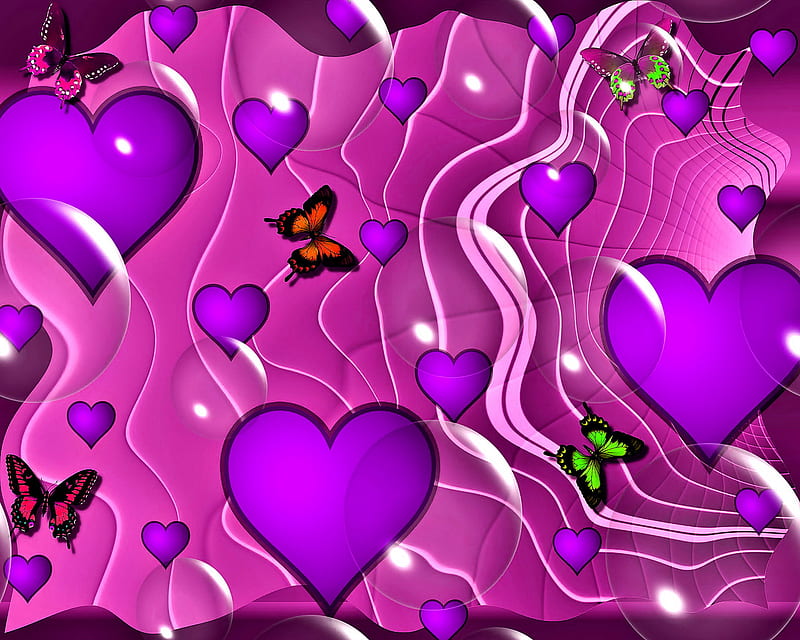 Love Hearts, pattern, purple, HD wallpaper