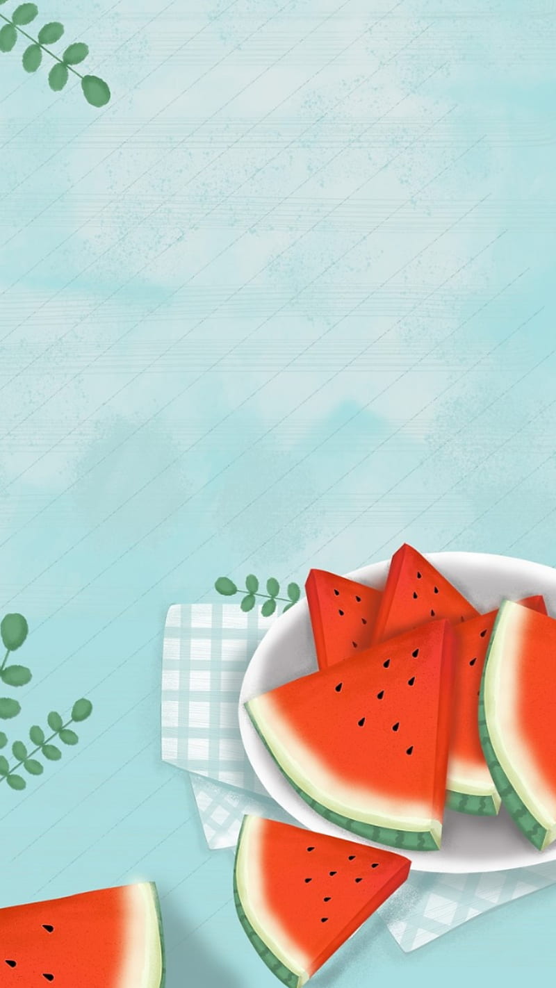 Watermelon, drawings, food, fruit, plate, HD phone wallpaper