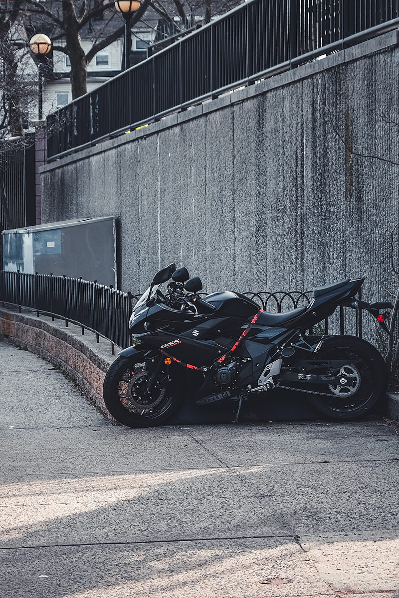 suzuki, motorcycle, bike, black, parking, HD phone wallpaper