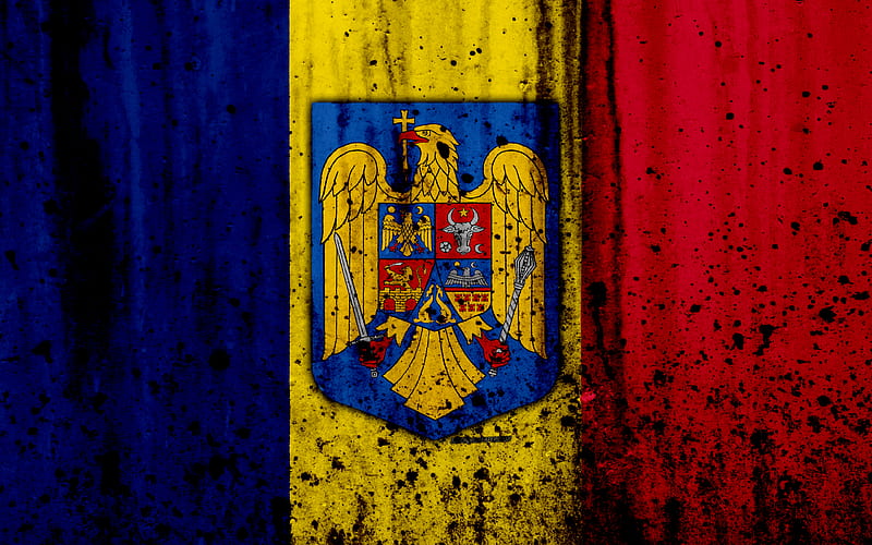 Romanian flag grunge, flag of Romania, Europe, Romania, national symbolism, coat of arms of Romania, Romanian coat of arms, HD wallpaper