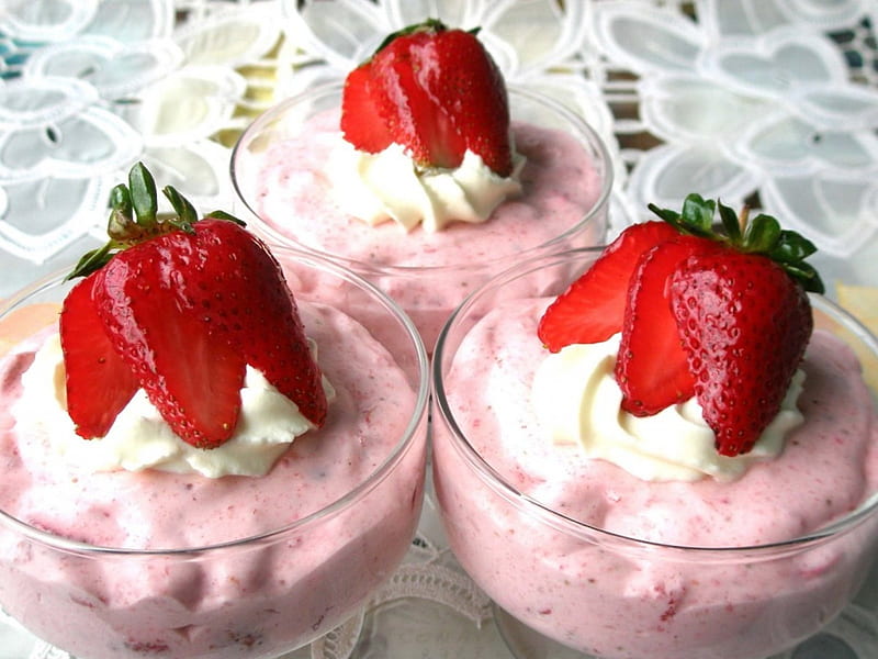 Strawberry Ice cream, strawberries, ice cream, sweet, bowl, HD wallpaper