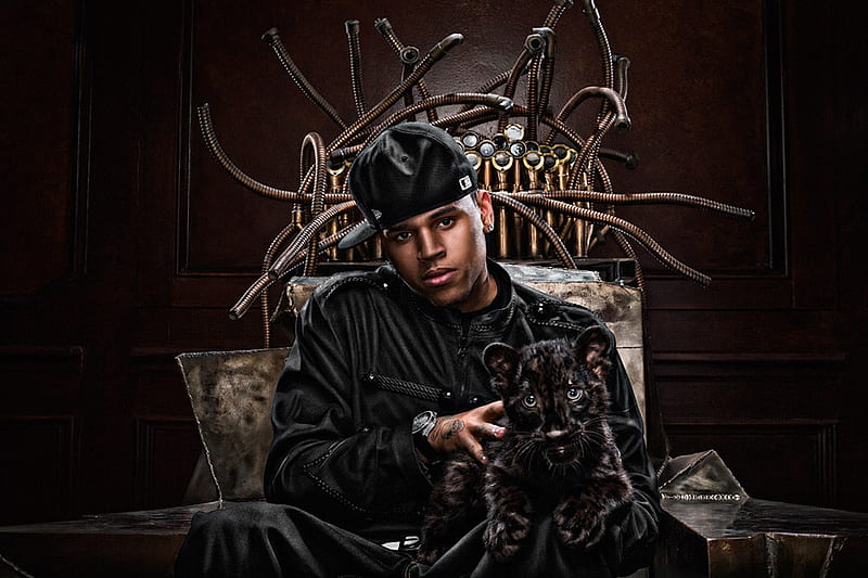 Chris Brown, black, music, dog, HD wallpaper