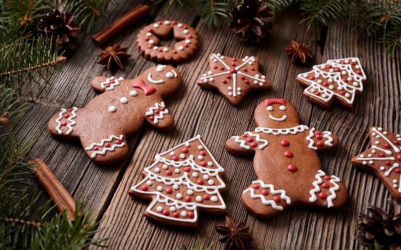 Merry Christmas!, deco, craciun, christmas, food, sweet, dessert, cookies, gingerbrad, wood, HD wallpaper