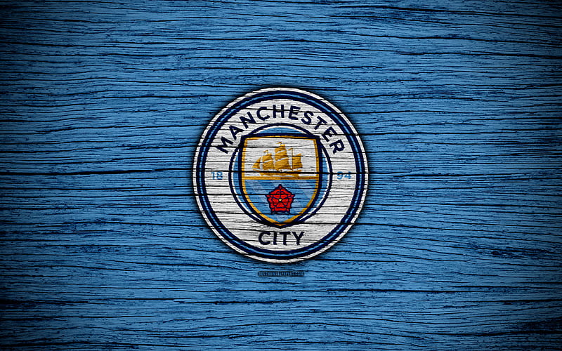 Manchester City FC, emblem, football, logo, man city, manchester city, wooden, HD wallpaper