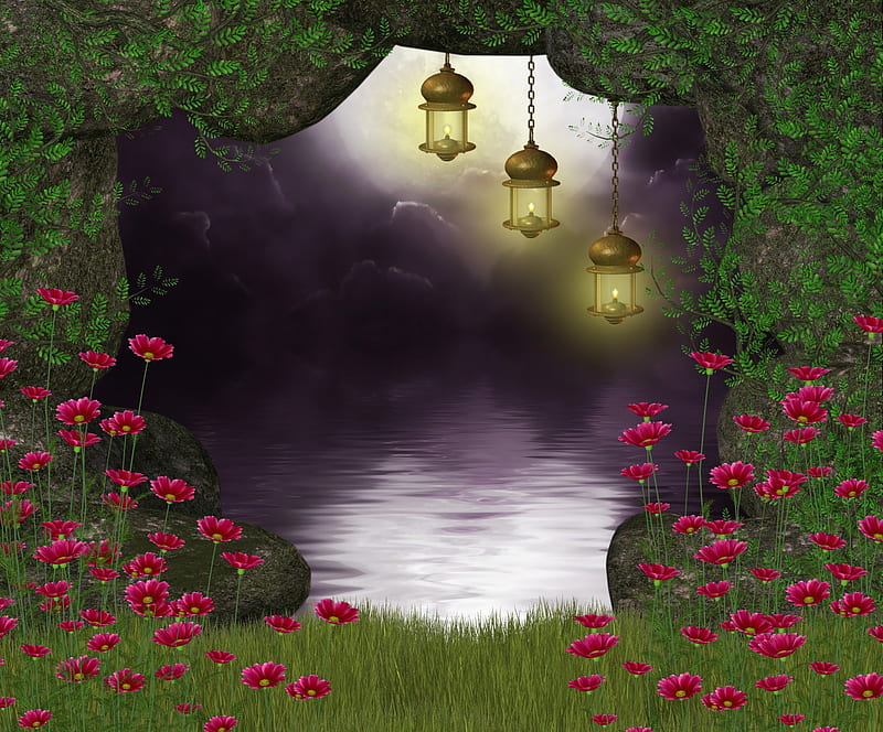 ✰.FASCINATING CAVES.✰, rocks, pretty, wonderful, silent, swamp, fantasy, stones, splendor, grasses, exterior, flowers, resources, lovely, lanterns, lighting, premade, hanging, trees, cute, fire, water, cool, enchant, caves, splendid, candlelight, bonito, leaves, stock , amazing, lamps, colors, warmth, peaceful, backgrounds, nature, HD wallpaper