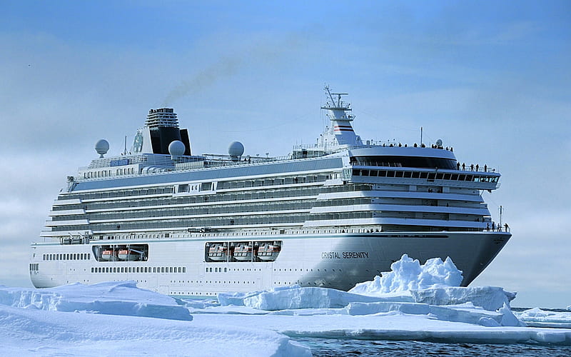 Crystal Serenity, sea, icebergs, cruise ship, Crystal Cruises, HD wallpaper