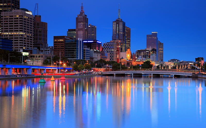 Melbourne, Australia Night Cityscape, architecture, skyscapers, cityscapes, australia, night, melbourne, HD wallpaper