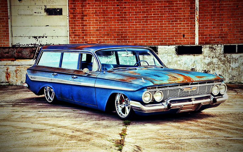 Chevrolet Nomad, R, 1961 cars, retro cars, tuning, american cars, 1961 Chevrolet Nomad, lowrider, Chevrolet, HD wallpaper