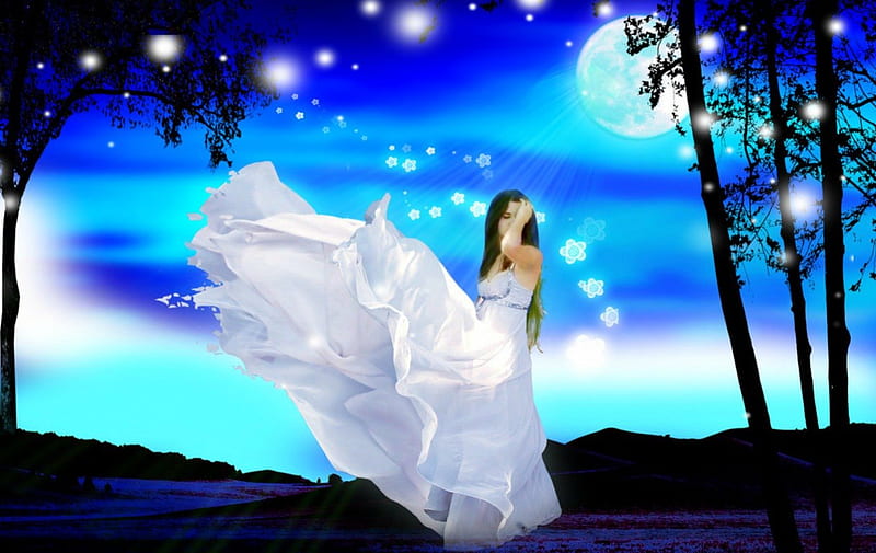 Moonlight lady, fantasy, moon, sky, woman, HD wallpaper | Peakpx
